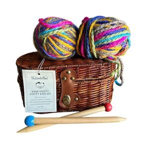 The Land of Nod Here Knitty Knitty Knit Kit Basket Set w/ Yarn & Wooden Needles